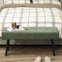 HOMCOM Gestoffeerde Bank met Corduroy Bekleding, Bedbank met Metalen Poten, Schoenenbank - 100 x 36 x 45 cm - Groen(m-7)