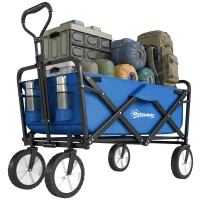 Outsunny Bollerwagen Handwagen mit faltbar Bremsen Verstellbarem Griff 68 KG Belastbar für Garten Einkauf Shopping(m-12)