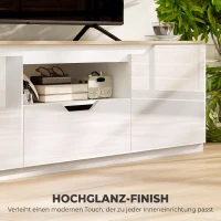 HOMCOM TV-Lowboard, Hochglanz, für Fernseher bis 65'', 3 Fächer, Schublade, 160 x 38 x 43 cm, Naturholz(m-5)