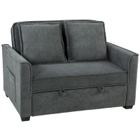 HOMCOM Sofá Cama 2 Plazas 3 en 1 con Respaldo Ajustable Bolsillos Laterales 2 Almohadas para Sala de Estar Gris Oscuro(m-1)