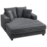 HOMCOM Chaiselongue 2-zits grote slaapbank 134 x 151 cm met bekerhouder voor woonkamer, grijs(m-10)