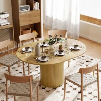 HOMCOM Mesa de Comedor Extensible Redonda para 6-8 Personas con Base Estriada para Salón 110-150x110x75 cm Madera Natural(m-10)