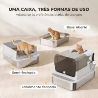 PawHut Caixa de Areia para Gatos em Aço Inoxidável para Gatos Grandes com Tampa Basculante Laterais Altas 70x50x46,5 cm Cinzento(m-6)