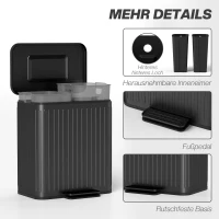 HOMCOM Keukenprullenbak, 2 x 20 L vakken, efficiënte afvalscheiding, voetpedaal, kunststof, metaal, zwart(m-7)