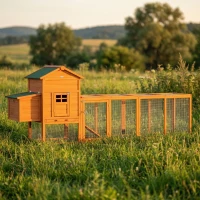 PawHut Gallinero de Madera Grande para 3-6 Gallinas con Techo Asfáltico Nido y Bandeja Extraíble 297,5x68x118 cm Natural(m-8)