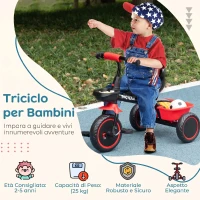 AIYAPLAY Triciclo per Bambini 2-5 Anni con Seduta Regolabile, Bicicletta per Bambini con Cestino e Parafango, Rosso(m-4)
