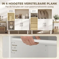 HOMCOM Dressoir Keukenkast met Lade, 2 Kasten, Open Vak, Geribbelde Acrylglasdeur 80 x 34 x 91 cm Wit+Eiken(m-6)