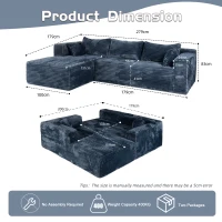 Canapé d'angle modulable en L avec méridienne, gain de place, design minimaliste, assise profonde, 279x179x83 cm, Bleu(m-3)