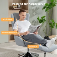 HOMCOM Draaibare Beklede Stoel met Poef, Leunstoel met Armleuningen, voor Woonkamer, Slaapkamer, Grijs(m-4)