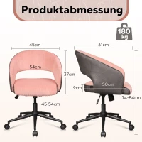 Sedia da ufficio, regolabile in altezza e girevole a 360°, braccioli integrati, 61x50x74 cm, Rosa(m-7)