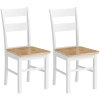 HOMCOM Set van 2 Keukenstoelen, Rubberhout, Gebogen Lattenrugleuning, Wit(m-1)