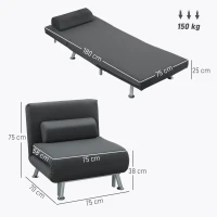 HOMCOM Opklapbare stoel met bedfunctie, opvouwbare relaxstoel in velvet-look, Verstelbare rugleuning, 75 x 70 x 75 cm, Donkergrijs(m-3)