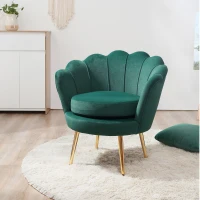 HOMCOM Fauteuil salon fauteuil en velours fauteuil coquillage avec pieds en métal doré pour chambre à coucher, vert foncé(m-10)