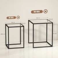 HOMCOM 2-delige set bijzettafels stapelbare nachttafel salontafel met stalen poten, modern voor woonkamer Zwart(m-3)
