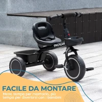 AIYAPLAY Triciclo per Bambini 2-5 Anni con Seduta Regolabile, Bicicletta per Bambini con Cestino e Parafango, Nero(m-6)