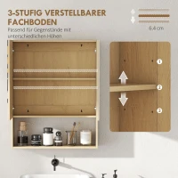 HOMCOM badkamerkast, spiegeldeuren, open rek, wandmontage, MDF, spaanplaat, eiken(m-7)