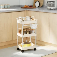 HOMCOM opbergtrolley, 3 manden, handdoekhouder, wielen, handgreep, metalen frame, wit(m-2)