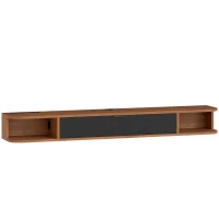 HOMCOM Wandhängendes TV-Möbel, TV-Bank für Fernseher bis 60 Zoll, Klappschublade, 2 Ablagen, 140x24x16cm, Nussbaum(m-1)