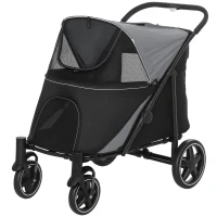 PawHut Cochecito Plegable para Perros Carrito de Mascotas con Ventanas de Malla Correas de Seguridad 112x67x100 cm Gris y Negro(m-11)