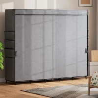 HOMCOM Stoffkleiderschrank mit 5 Stangen 5 Regalen 6 Seitentaschen Reißverschluss Stahlrahmen 212x45x167 cm Grau(m-5)
