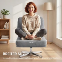 HOMCOM Draaibare Accentstoel, Gestoffeerde Leesstoel met Chenille, Brede Zitting, Pocketvering en Metalen Poten, Lichtgrijs(m-4)