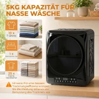 HOMCOM 1000 W compacte wasdroger met extra droog & ECO, timer- en temperatuurinstellingen, zwart(m-5)