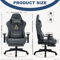 Chaise gaming avec repose-pieds, simili-suède respirant, réglable en hauteur avec vérin à gaz, pivotante, 70x70x135 cm, Gris(m-7)