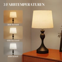 HOMCOM Tafellamp LED met 3 kleurtemperaturen, nachtlamp met USB A+C oplaadpoorten, linnen lampenkap, zwart(m-4)