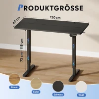 Bureau électrique réglable en hauteur, moteur silencieux avec mémoire 3 positions et système anti-collision, 120L × 60l cm, 120x60x72-118 cm, Noir(m-9)