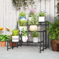 Outsunny Soporte para Plantas de Tres Niveles con Diseño en Escalera y Estructura Metálica Resistente para Interior y Exterior(m-10)