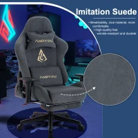 Sedia gaming con poggiapiedi, in similvelluto traspirante, regolabile in altezza con molla a gas, girevole, 70x70x135 cm, Grigio(m-6)