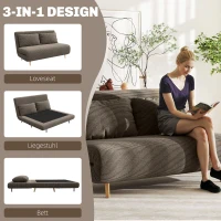 HOMCOM Slaapbank, logeerbed, 3-standen verstelbare rugleuning, cordstof, tot 120 kg, 141 x 90 x 81 cm, donkerbruin(m-4)
