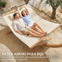 Outsunny Hamaca Acolchada de Jardín Portátil con Almohada Desmontable Bolsillo para Revistas Marco de Madera 325x140 cm Crema(m-5)