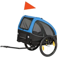 PawHut Hundeanhänger Faltbar mit Reflektoren Mesh-Fenster Rädern Tür Sicherheitsflagge für Hunde bis 20 kg 138x70x89 cm Blau(m-11)