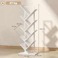 HOMCOM 9-laags boomvormig boekenrek, vrijstaand industrieel boekenrek met stalen frame, opbergeenheid voor CD’s, DVD’s, wit(m-3)