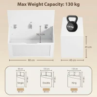 HOMCOM Baú de Arrumação 108L com Painel de Ratã e Tampa com Braços de Apoio, 80x40x45 cm, Branco(m-3)