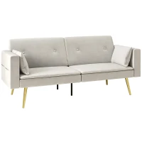 HOMCOM Tweezits Bedbank, Verstelbare Rugleuning, Zachte Kussens, Fluweelachtige Bekleding, voor Woonkamer, Gastenkamer, Beige(m-1)