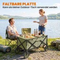 Outsunny Bollerwagen, klappbar, 5 Seitentaschen, einziehbare Griff, bis 120 kg belastbar, Stahl, 108 x 55 x 93 cm, Grün(m-7)