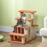 PawHut Haustiertreppe, Kratzbaum, 4-stufig, für Tiere bis 5 kg, 60x40x64cm, Braun(m-10)