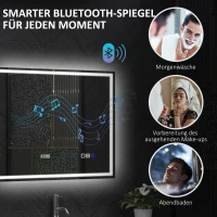 HOMCOM LED Badkamerspiegel met Verlichting, Anti-condensfunctie, 3 Verstelbare Kleurtemperaturen, Klok, 60 x 80 cm, Zilver(m-5)