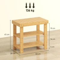 HOMCOM Schoenenbank van bamboe, schoenenrek met 2 planken, zitvlak, voor hal, ingang, 50x28x45cm, naturel(m-3)