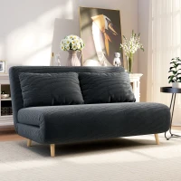 HOMCOM Slaapbank, logeerbed, 3-voudig verstelbare rugleuning, corduroy-look, tot 120 kg, 141 x 90 x 81 cm, Donkergrijs(m-6)