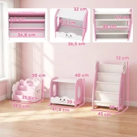 AIYAPLAY 3-in-1 Kinderregal mit Spielzeugaufbewahrung, Modularer Bücherregal mit 4 Taschen & 3 Ebenen sowie Nachttisch, Rosa(m-3)