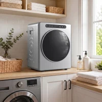 HOMCOM 5kg luchtafvoerdroger, 1000W compacte vrijstaande voorlader met RVS trommel, timer, zilver(m-9)