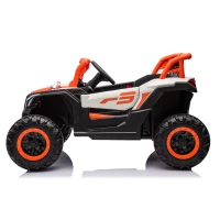 12V Veicolo elettrico per bambini, 2 posti, ammortizzazione anteriore/posteriore e funzione a dondolo, 111x70x63 cm, bianco+arancione chiaro(m-17)