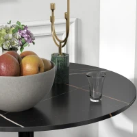 HOMCOM Ronde Eettafel, Poedergecoat Staal, MDF met Melamine, Antislip Voetjes, 70 x 74 cm, Zwart(m-7)
