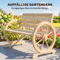 Outsunny Gartenbank, Wagenrad-Design, für 2 Personen, Naturholz, dunkelbraun, 105,5 x 56 x 79 cm, Natur(m-6)