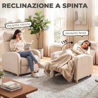HOMCOM Poltrona Relax Reclinabile Manualmente a 135° con Poggiapiedi in Tessuto, Beige(m-4)