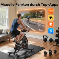 Vélo d'appartement, cadre en acier renforcé, réglable en hauteur, 110x55,5x126 cm, Noir(m-5)