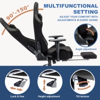 Chaise gaming avec repose-pieds, en similicuir suédé respirant, réglable en hauteur avec vérin à gaz, pivotante, 70x70x135 cm, Noir